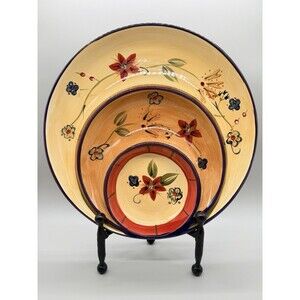 HD Designs Simone 3 Tier Serving Platter Hand Painted Tuscan Floral Ceramic 13"